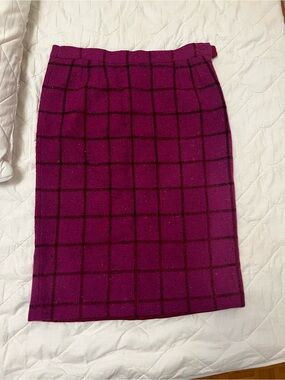 Yves Saint Laurent Magenta Windowpane Knit Pencil Skirt